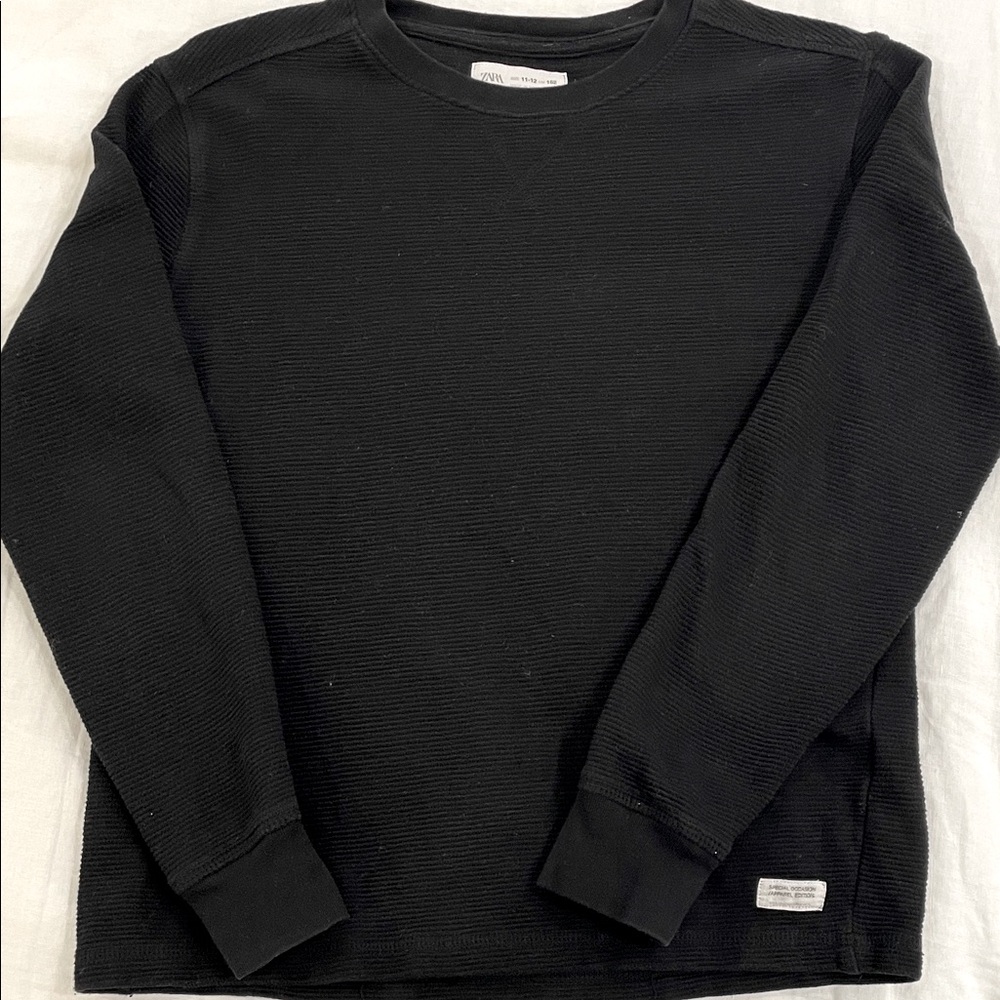Zara Boys’ Ottoman Ribbed Black Crew Neck Top